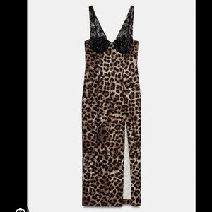 Zara Brown Leopard Print Dress with Black Lace